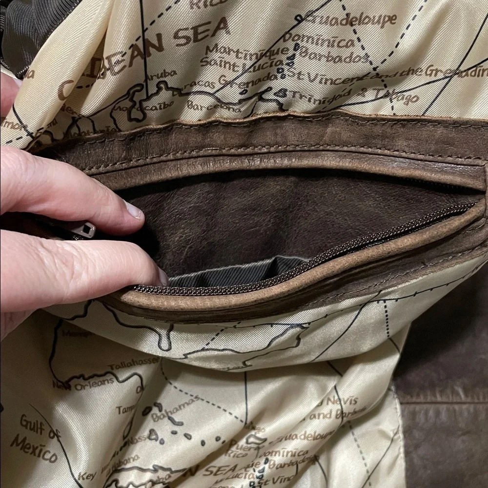 Jos. A. Bank Brown Leather Bomber Zip Up Jacket Map Lining Men’s Size Large